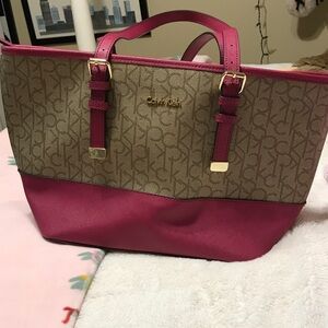 Calvin Klein Fuchsia and Beige Women's Tote Bag
